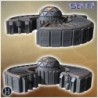 Futuristic dome structure with numerous panels and multiple entrances on an extended base (9)