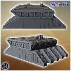 Reinforced bunker-like structure with retractable roof and heavy-duty entrances (11)