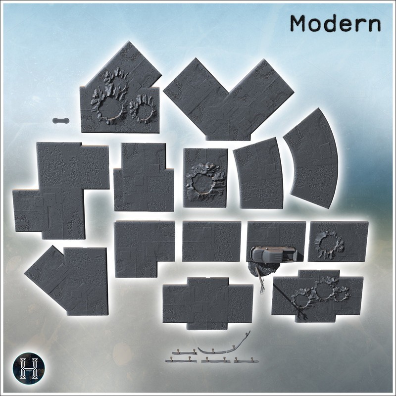 Modular tar road set with car body and metal safety barriers (7)