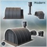 Arched storage building with cylindrical water tower and metal structures in a compact setup (11)