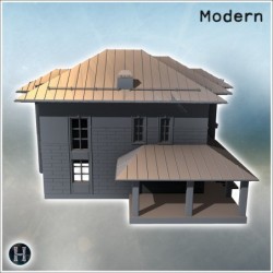 Modern house with symmetrical design, metallic roof, large windows, and an attached garage structure (16)