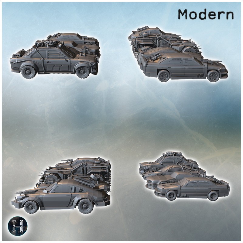 Set of post-apocalypse cars (incl. BMW 735i, buggy, ) (9)