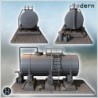 Large industrial tank with supporting structure and additional barrels and canisters (2)