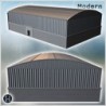 Large corrugated metal shed with sliding doors and brick base (1)