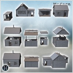 Simple wooden houses with porches, metal and wooden structures in a row (13)