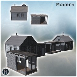 Simple wooden houses with porches, metal and wooden structures in a row (13)