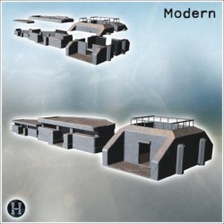 Three modern, flat-roofed...