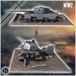 Carcasse de char Panzer VI Tiger II Ausf. B (tourelle Henschel) avec sacs de sable et débris (2)