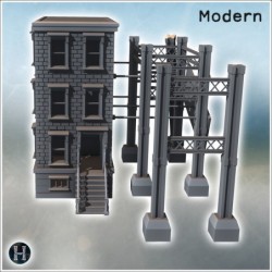 Modern brick building with floors, access stairs, and metal beam structure (7)