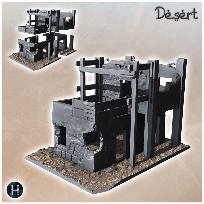 Bâtiment désertique en ruine avec ossature en bois et terrasse à l'étage (15)