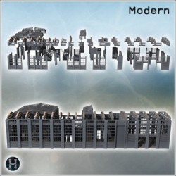 Large damaged modern factory with tin roof, brick walls, and interior with machines (26)