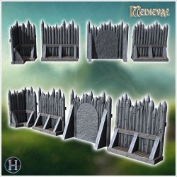 Tall wooden palisade with pointed stakes and an integrated gate with reinforced doors (6)