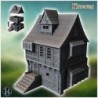 Two-story medieval house with wooden beams, stone chimney, and detailed shingle roof (21)