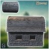 Medieval house with a curved wooden roof, stone foundation, and small windows (22)