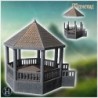 Gazebo with a conical roof, columns, and surrounding steps for a garden setting (24)