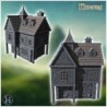 Large two-story medieval house with detailed stone foundation and wooden upper floors (25)