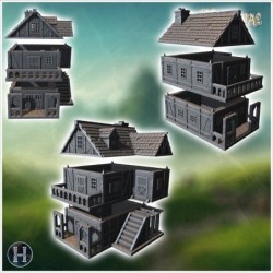 Two-story wooden house with a covered porch, external staircase, and detailed windows (26)