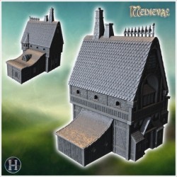 Medieval-style house with a steeply pitched roof, large chimneys, and a central tower (27)