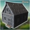 Small wooden house with a steep roof, small windows, and detailed wooden planks (33)