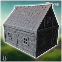 Small wooden house with a steep roof, small windows, and detailed wooden planks (33)