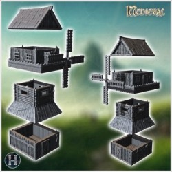 Tall wooden windmill with large blades, a sloped roof, and a reinforced wooden structure (37)