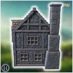 Two-story medieval house with wooden beams, stone walls, and a large chimney on the side (25)