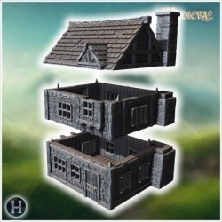 Two-story medieval house with wooden beams, stone walls, and a large chimney on the side (25)