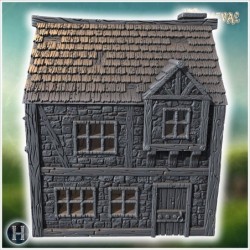 Two-story medieval house with wooden beams, stone walls, and a large chimney on the side (25)