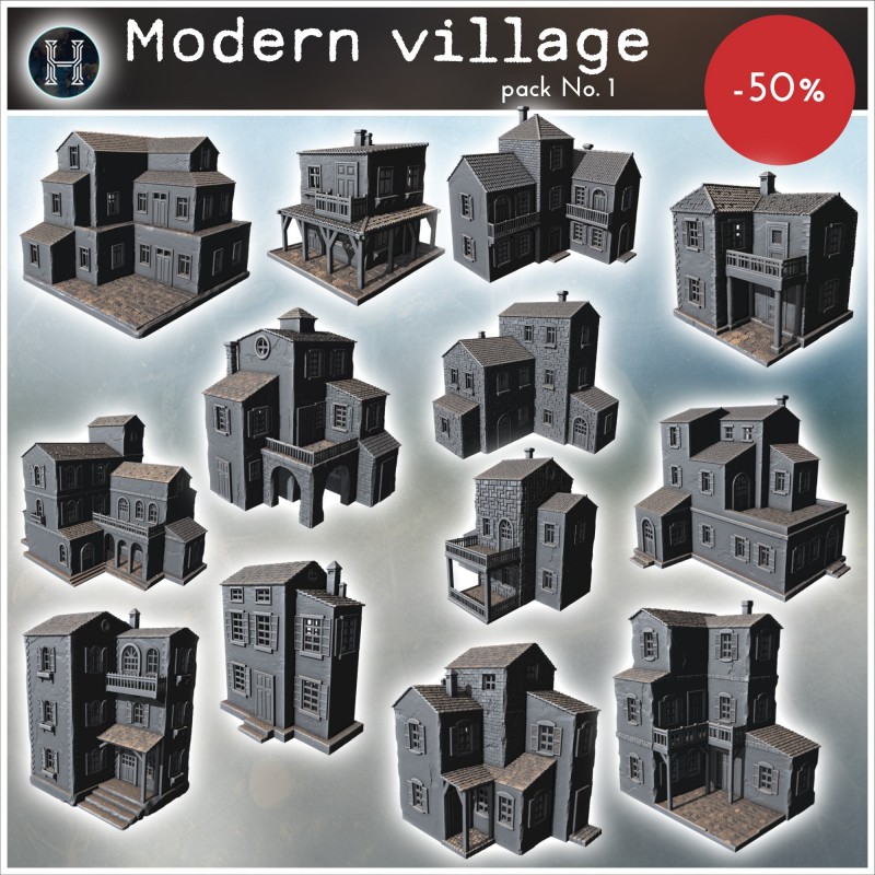Pack de village moderne No. - STL 3D Moderne | Hartolia Miniatures