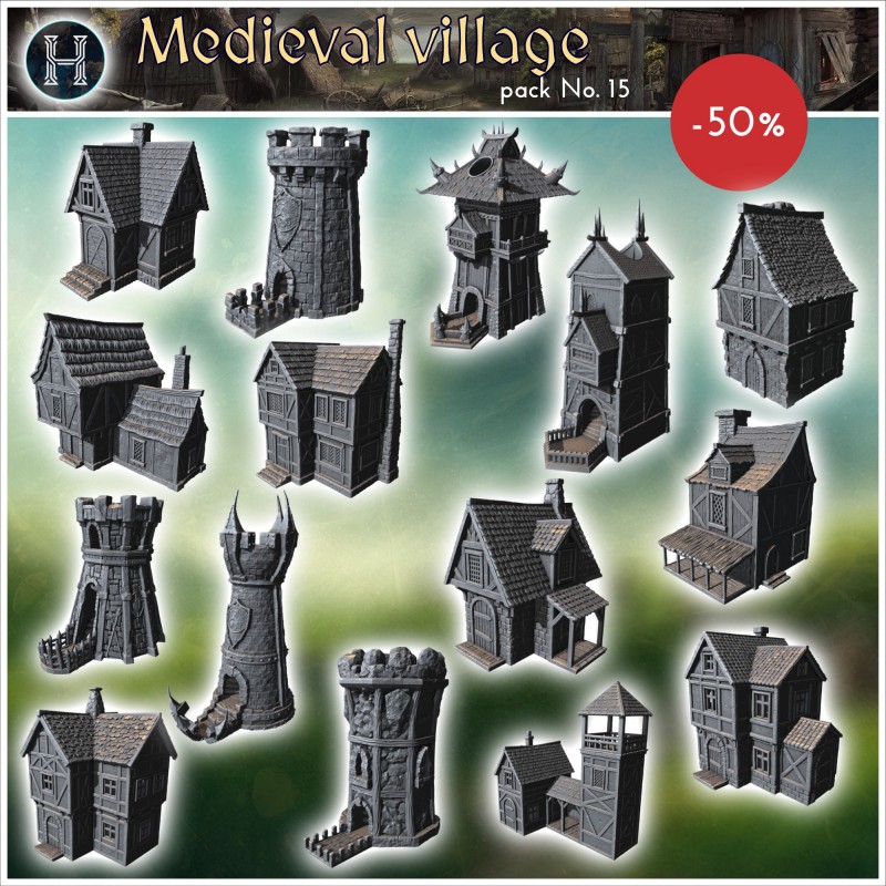 Pack de village médiéval No. - Fichier STL 3D | Hartolia Miniatures