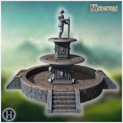 Fountain with statue - 3D STL File (28mm (1:56)) | Hartolia Miniatures
