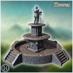 Fountain with statue - 3D STL File (28mm (1:56)) | Hartolia Miniatures