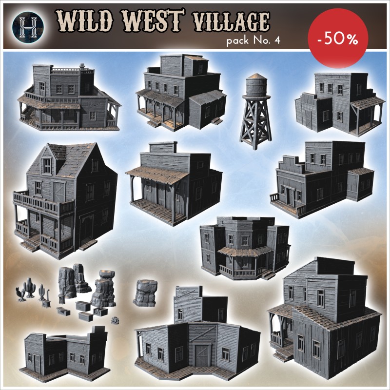 Pack de village du Far West No. - Fichier STL 3D | Hartolia Miniatures