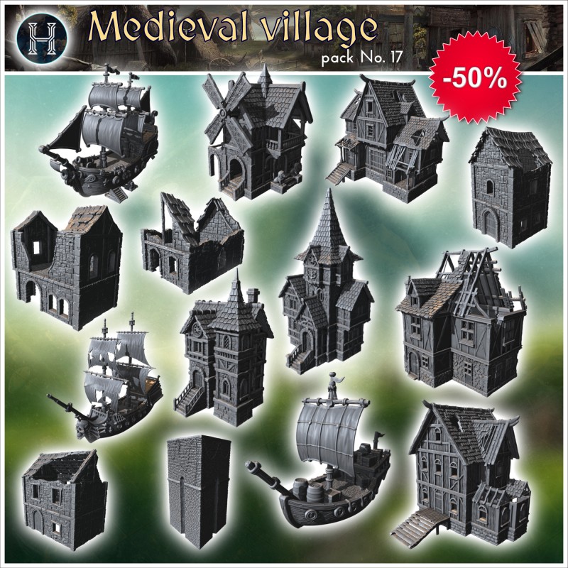 Pack de village médiéval No. - Fichier STL 3D | Hartolia Miniatures