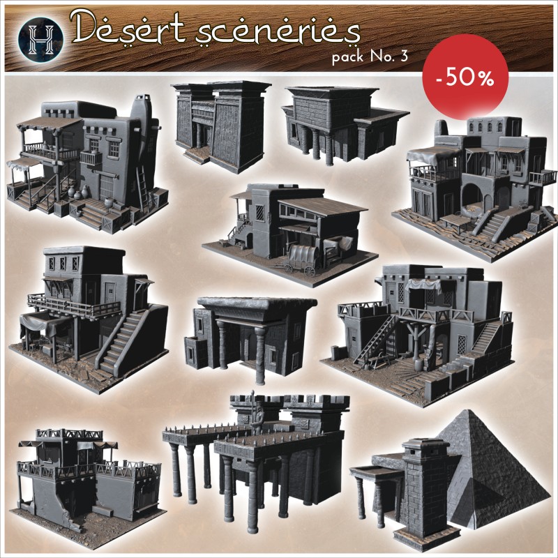 Pack de décors désertiques No. - Fichier STL 3D | Hartolia Miniatures