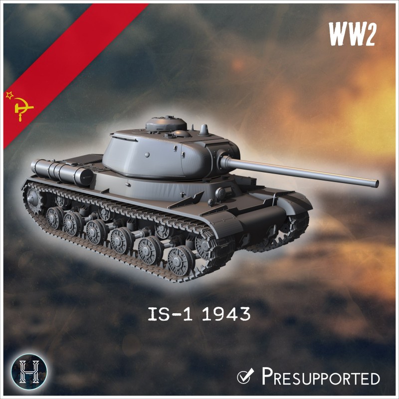 IS-1 1943 heavy tank - 3D STL WW2 (28mm (1:56)) | Hartolia Miniatures