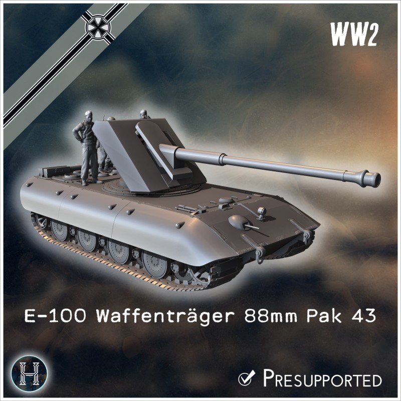 E-100 Waffenträger 88mm Pak 43... - STL 3D | Hartolia Miniatures