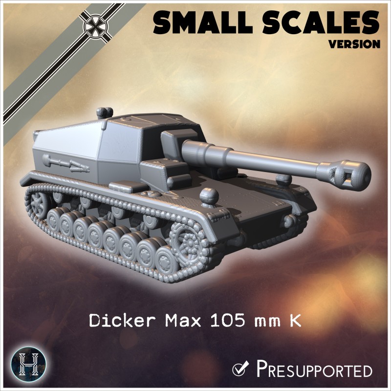 Dicker Max 105 mm K (gp.Sfl.)... - STL 3D | Hartolia Miniatures