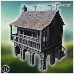 Elevated house with stone arches,... - 3D STL | Hartolia Miniatures