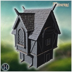 Pointed-roof building with welcome... - 3D STL | Hartolia Miniatures