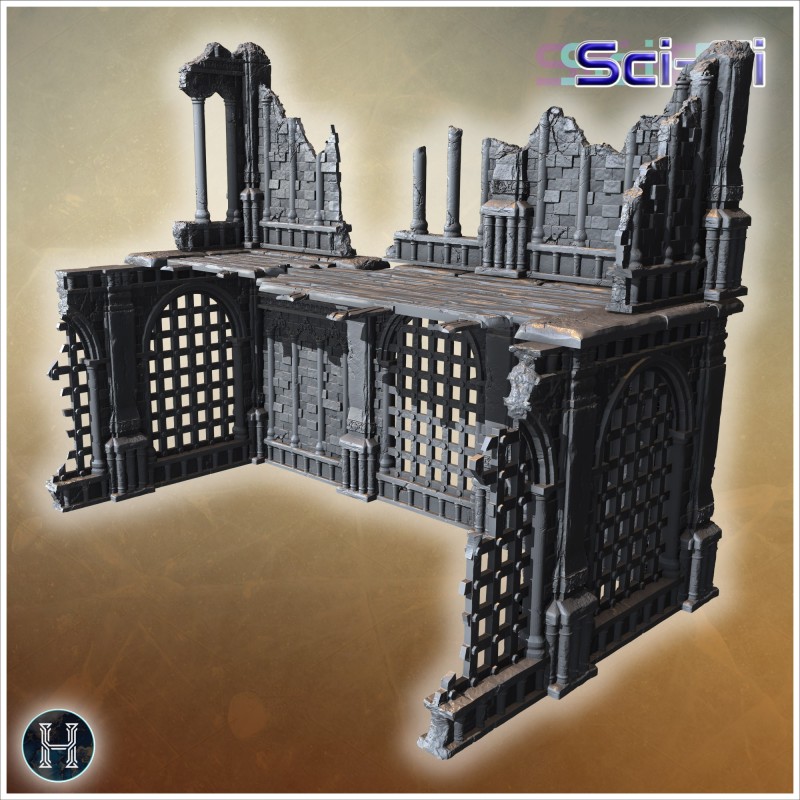 Ruined stone wall with large iron... - 3D STL | Hartolia Miniatures