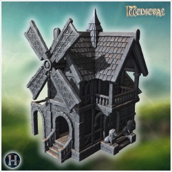 Detailed stone windmill with wooden... - 3D STL | Hartolia Miniatures