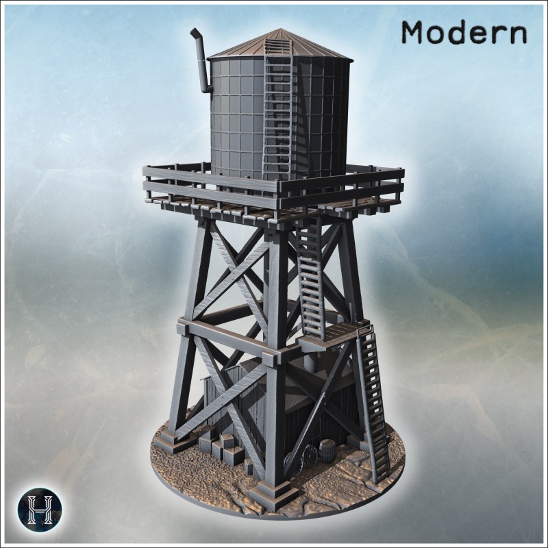 Wooden water tower elevated on a... - 3D STL | Hartolia Miniatures