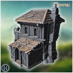Maison avec fenêtres en arc et cheminée - STL 3D | Hartolia Miniatures