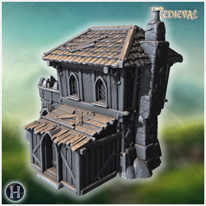 House with arched windows and chimney - 3D STL | Hartolia Miniatures