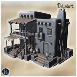 A building with a balcony, stairs,... - 3D STL | Hartolia Miniatures