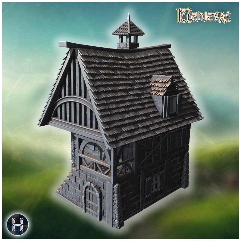 Timber-framed house with small turret - 3D STL | Hartolia Miniatures