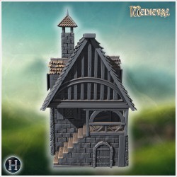 Timber-framed house with small turret - 3D STL | Hartolia Miniatures