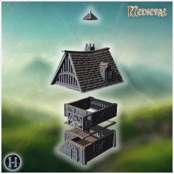 Timber-framed house with small turret - 3D STL | Hartolia Miniatures