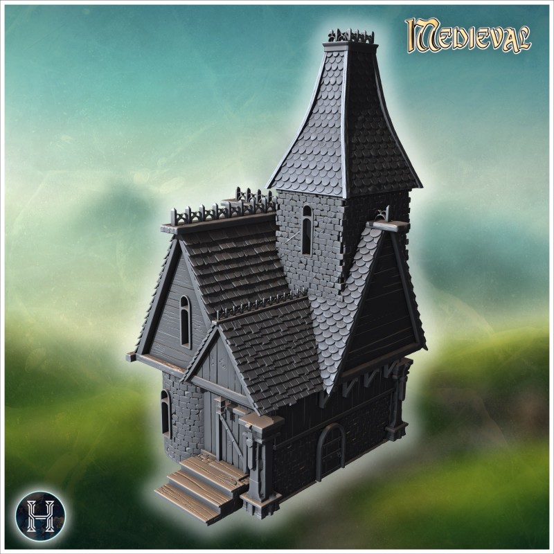 Tall house with steep roofline - 3D STL File | Hartolia Miniatures